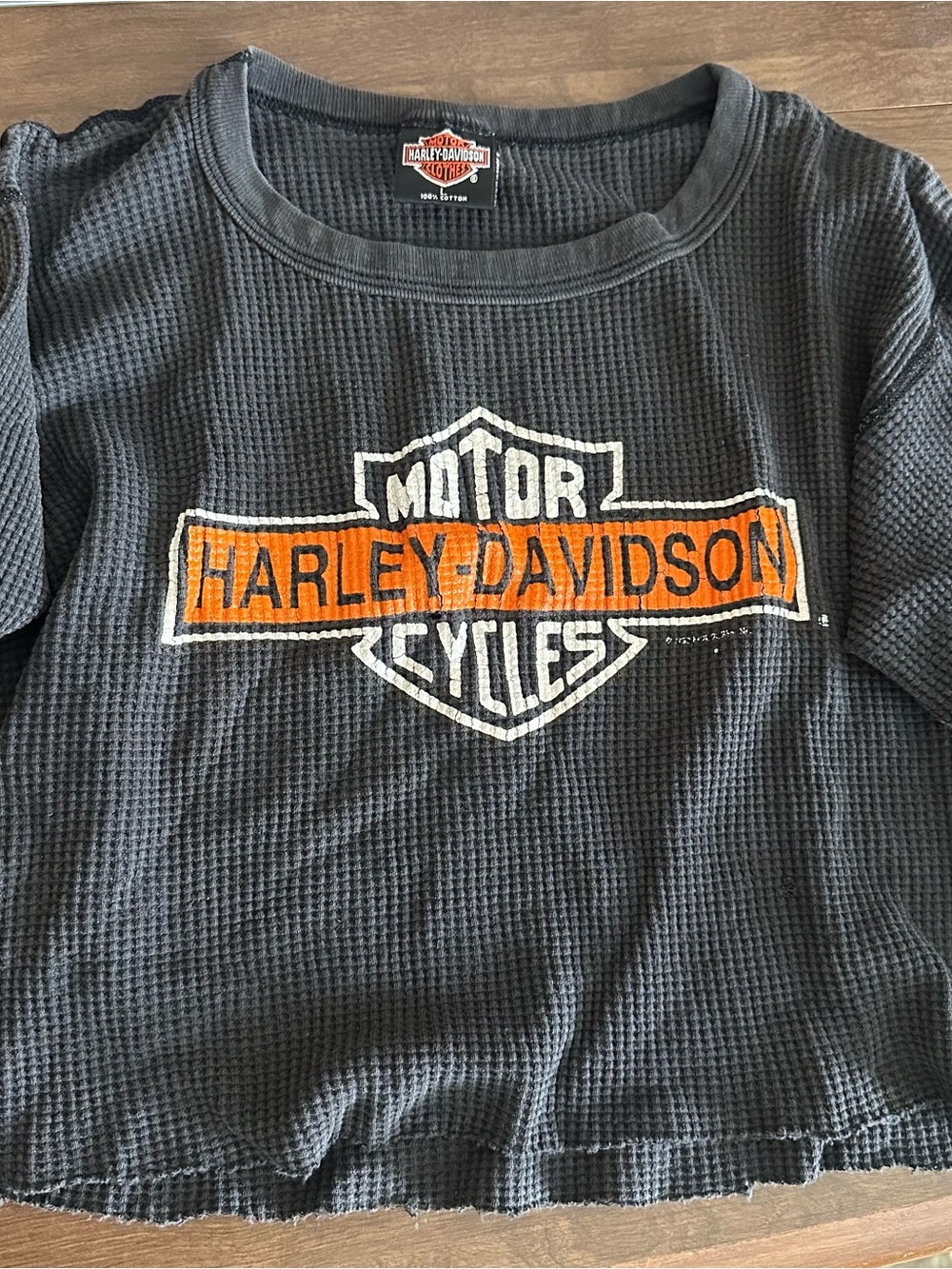 Harley-Davidson Black Waffle Knit Short Sleeve Top with Albuquerque, NM logo